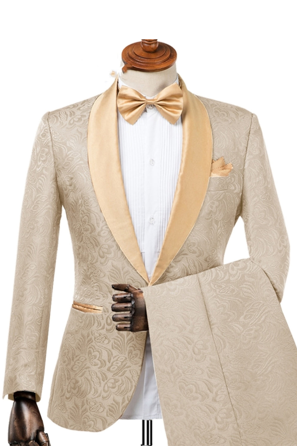2-Piece Champagne Jacquard Shawl Lapel Men Suits