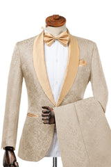2-Piece Champagne Jacquard Shawl Lapel Men Suits