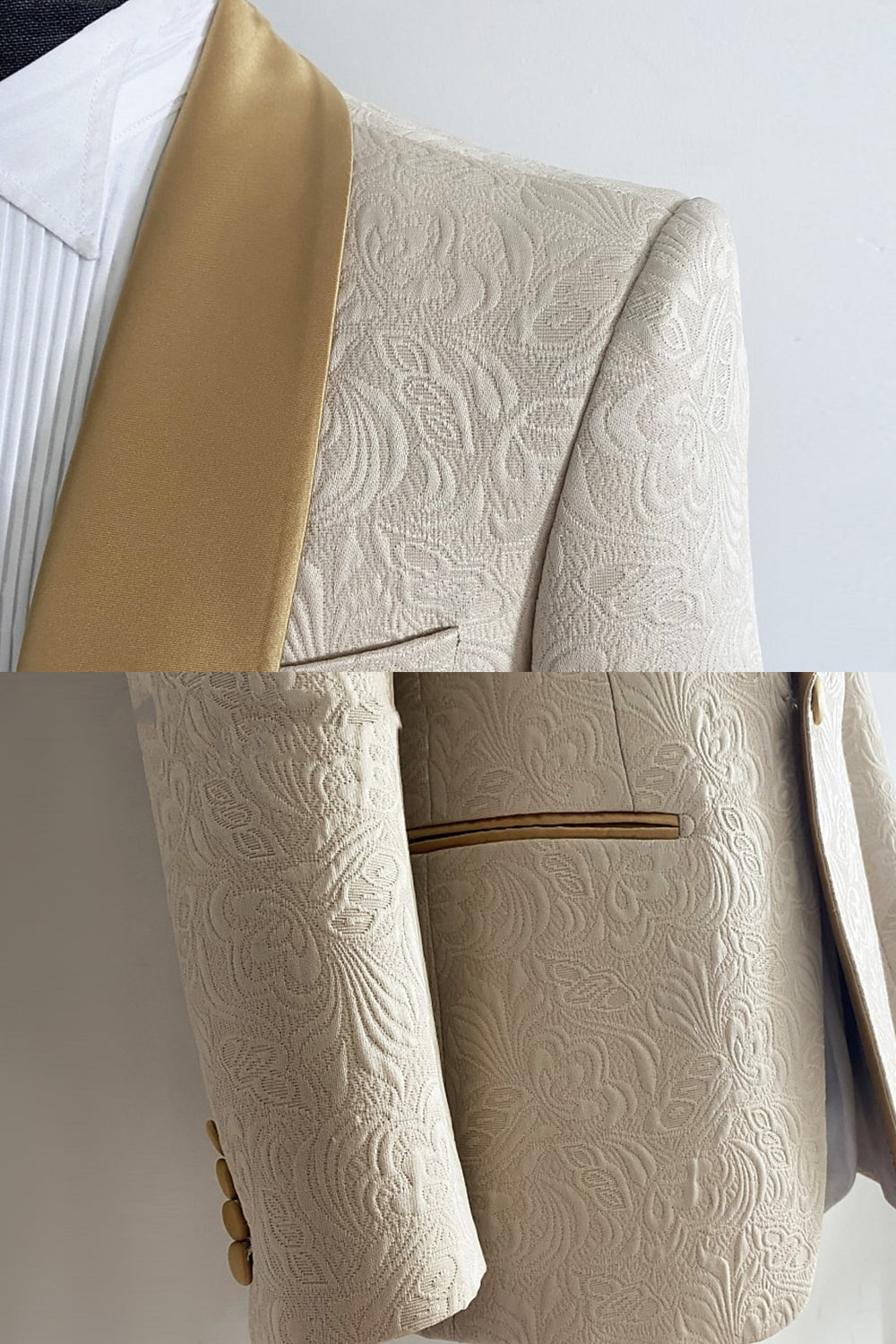 2-Piece Champagne Jacquard Shawl Lapel Men Suits
