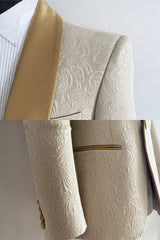 2-Piece Champagne Jacquard Shawl Lapel Men Suits