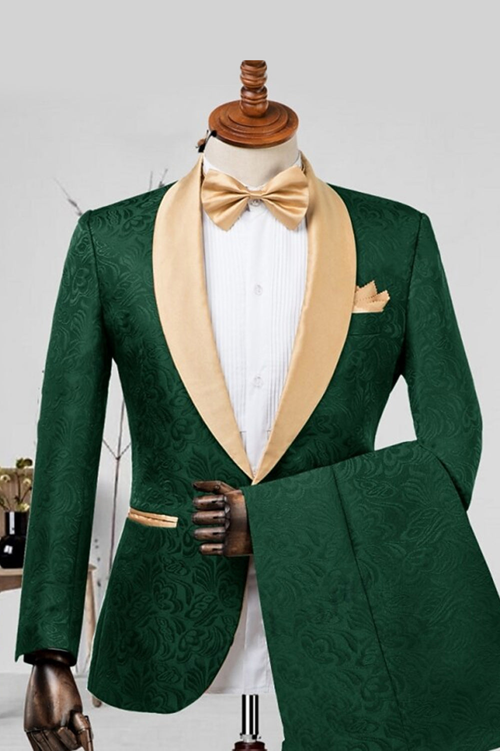 2-Piece Champagne Jacquard Shawl Lapel Men Suits