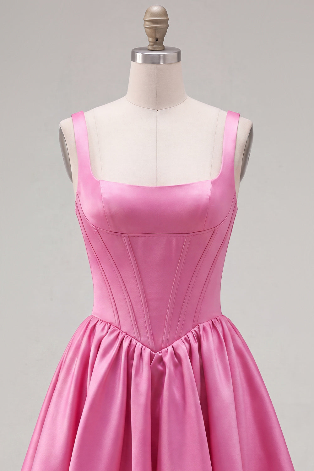 A-Line Fuchsia Square Neck Corset Satin Homecoming Dress