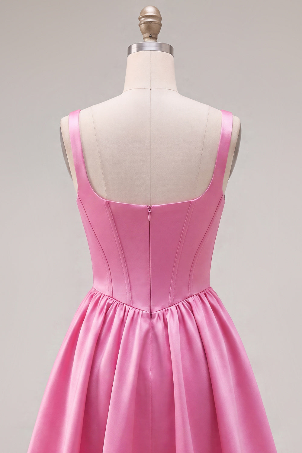 A-Line Fuchsia Square Neck Corset Satin Homecoming Dress