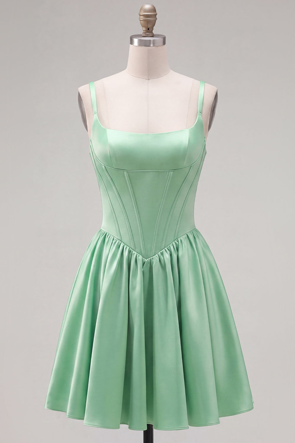 A-Line Fuchsia Square Neck Corset Satin Homecoming Dress