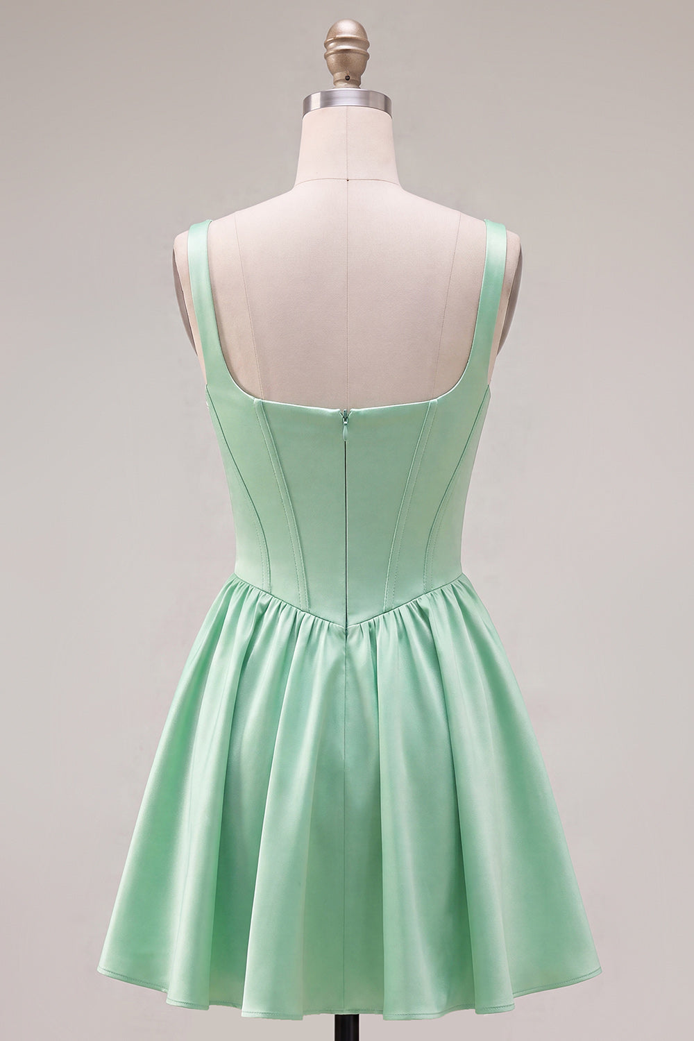 A-Line Fuchsia Square Neck Corset Satin Homecoming Dress
