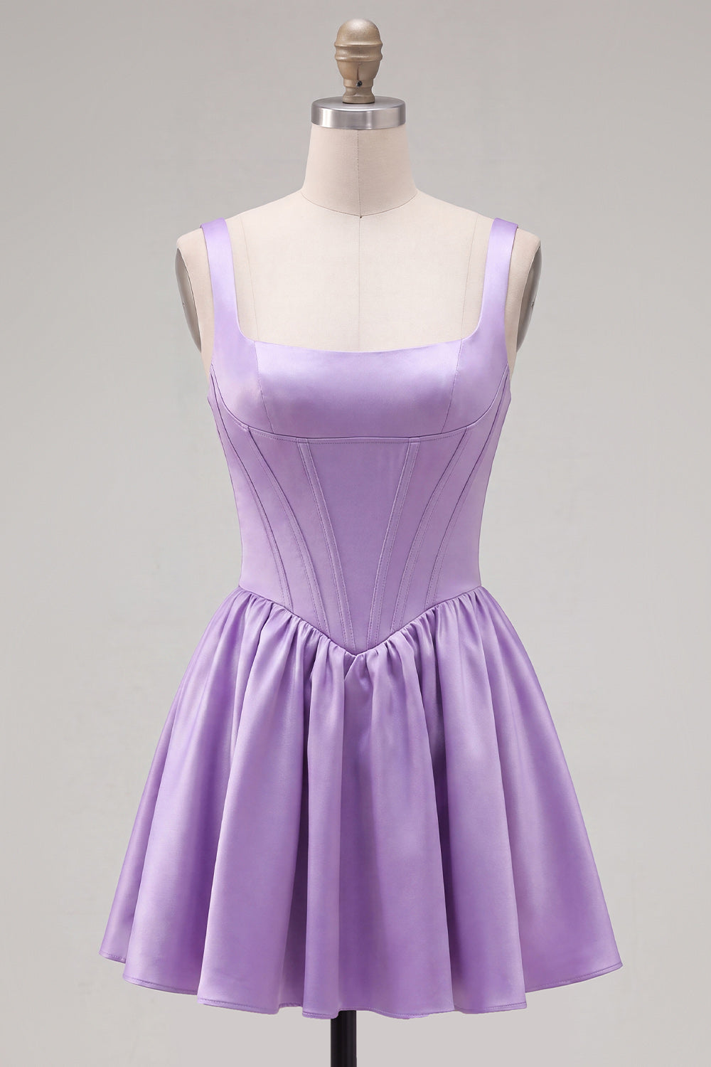 A-Line Fuchsia Square Neck Corset Satin Homecoming Dress