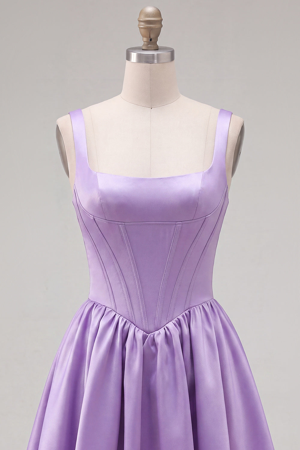 A-Line Fuchsia Square Neck Corset Satin Homecoming Dress