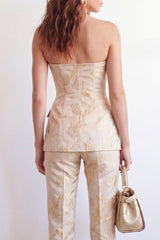 2-Piece Golden Sweetheart Single Breasted Jacquard Floral Women Suits