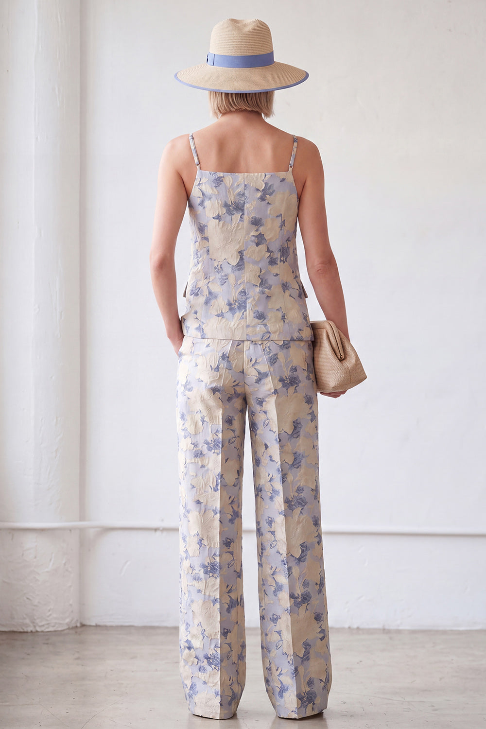 2-Piece Blue Flower Single Breasted Jacquard Women Suits