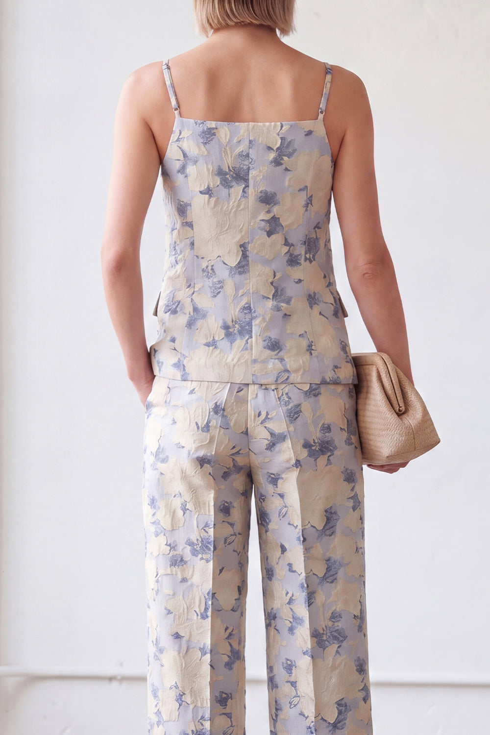2-Piece Blue Flower Single Breasted Jacquard Women Suits