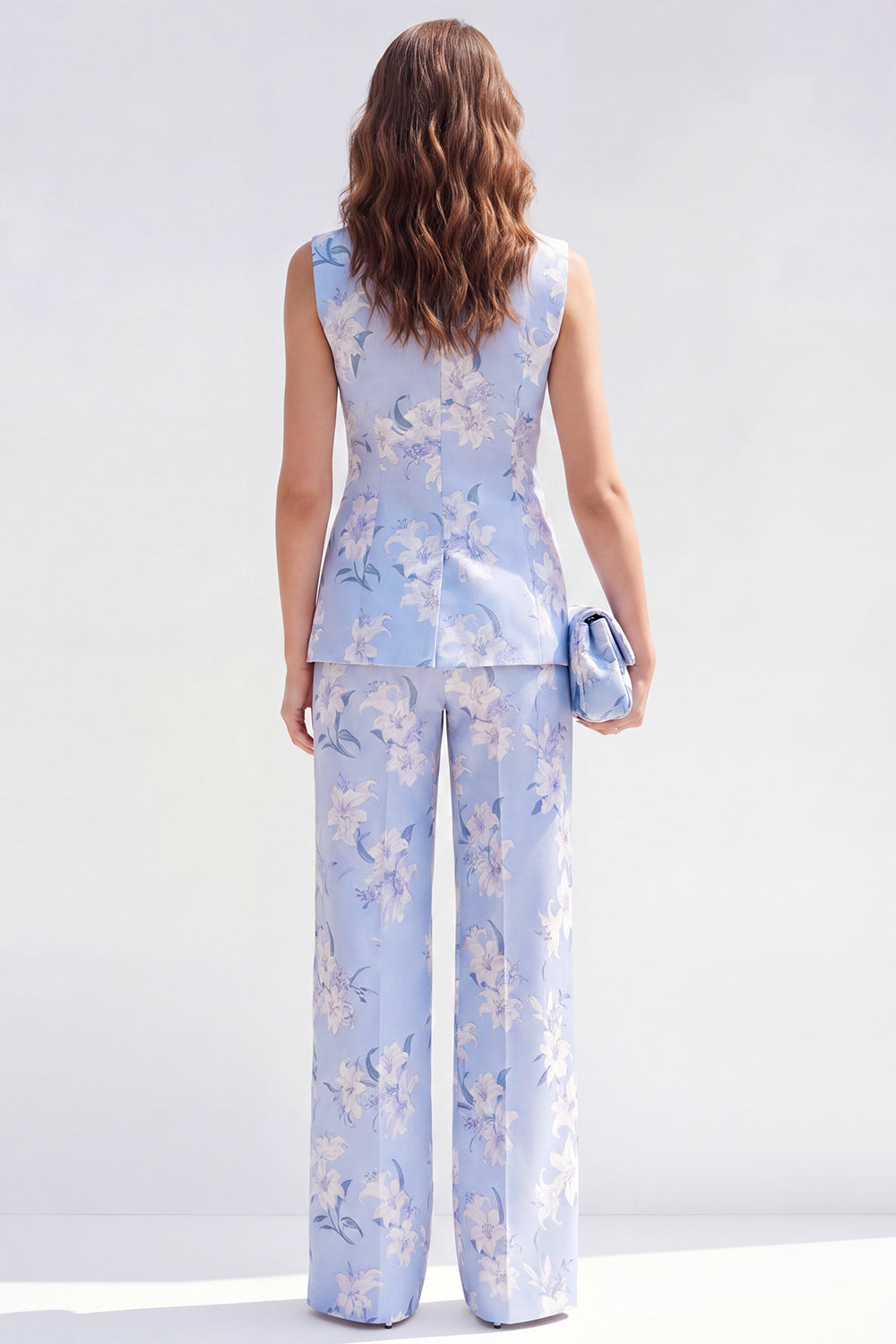 2 Piece Blue Shawl Lapel One Button Jacquard Floral Women Suits