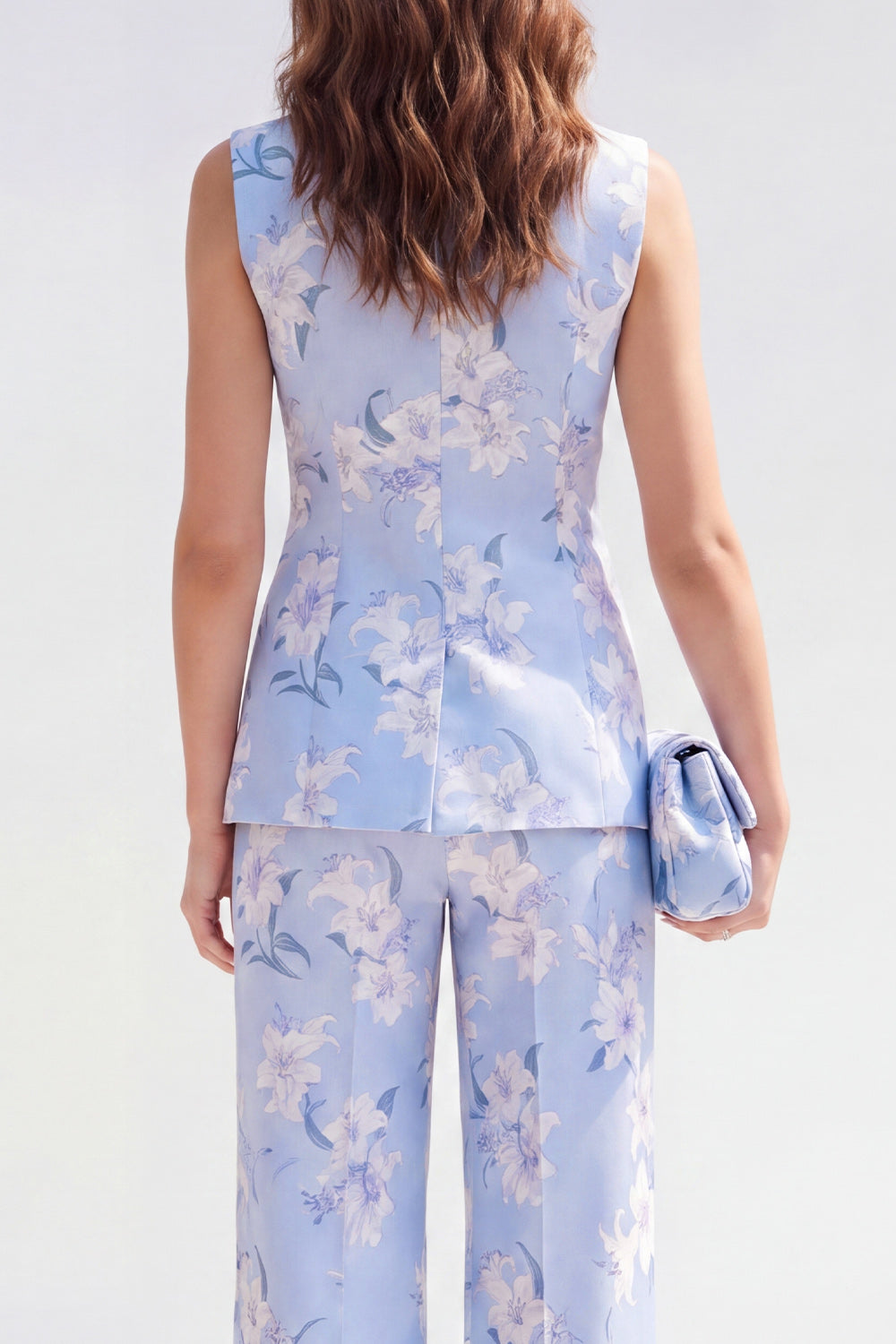 2 Piece Blue Shawl Lapel One Button Jacquard Floral Women Suits