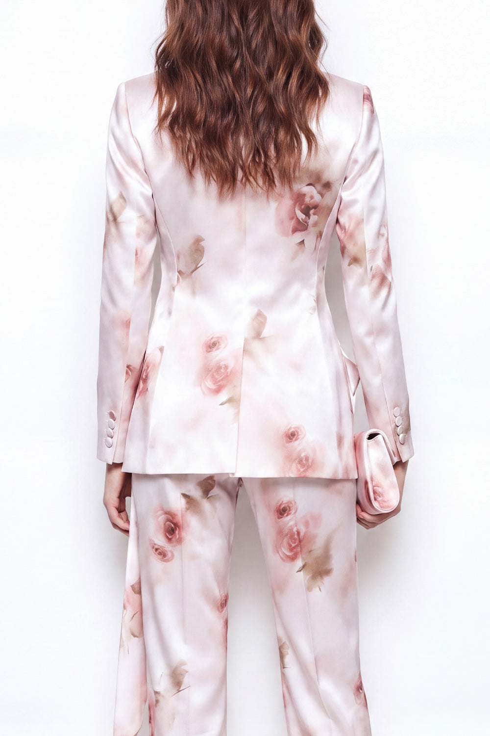 2 Piece White Red Flower Satin Peak Lapel Double Breasted Floral Women Suits