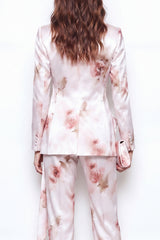 2 Piece White Red Flower Satin Peak Lapel Double Breasted Floral Women Suits