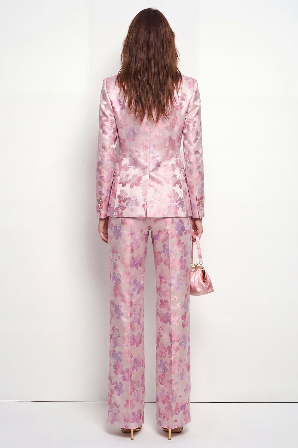 2 Piece Pink Fuchsia Flower Peak Lapel One Button Women Suits