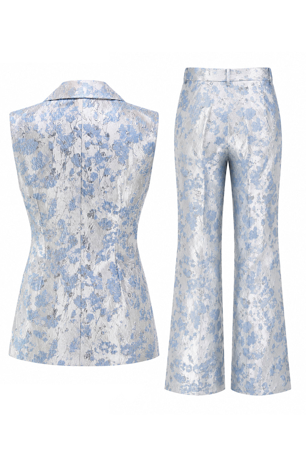 2 Piece Dusty Blue Floral Double Breasted Peak Lapel Women Suits