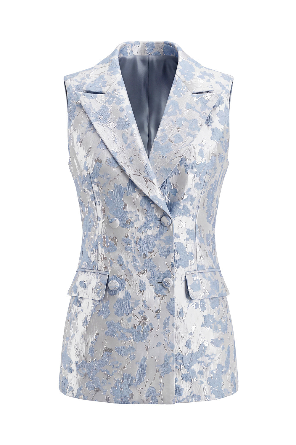2 Piece Dusty Blue Floral Double Breasted Peak Lapel Women Suits