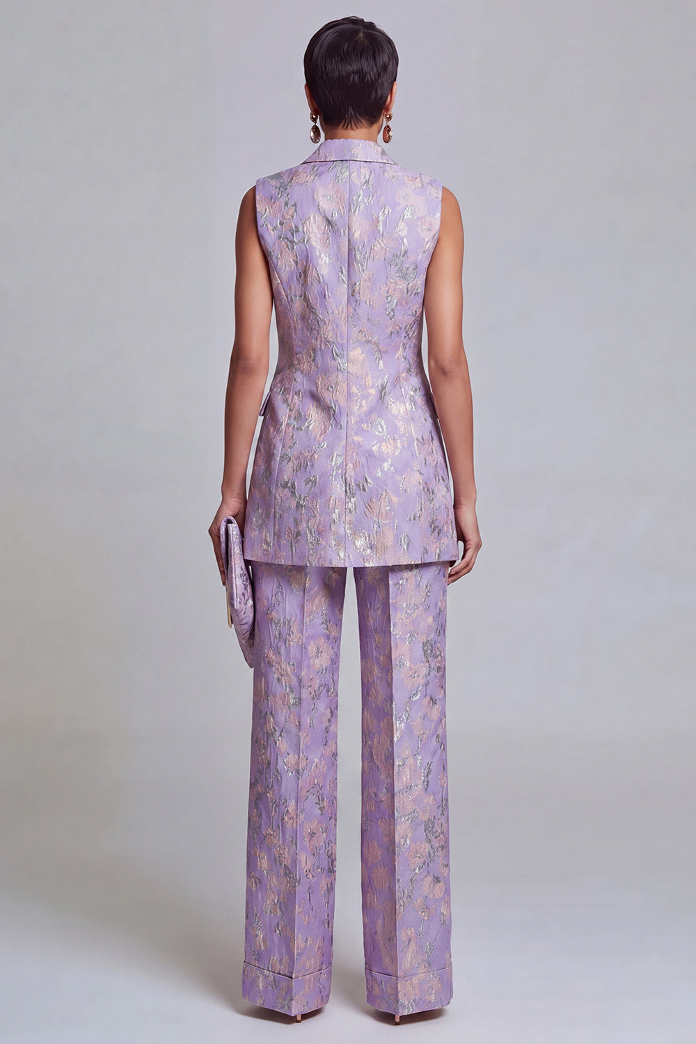 2 Piece Dusty Blue Floral Double Breasted Peak Lapel Women Suits