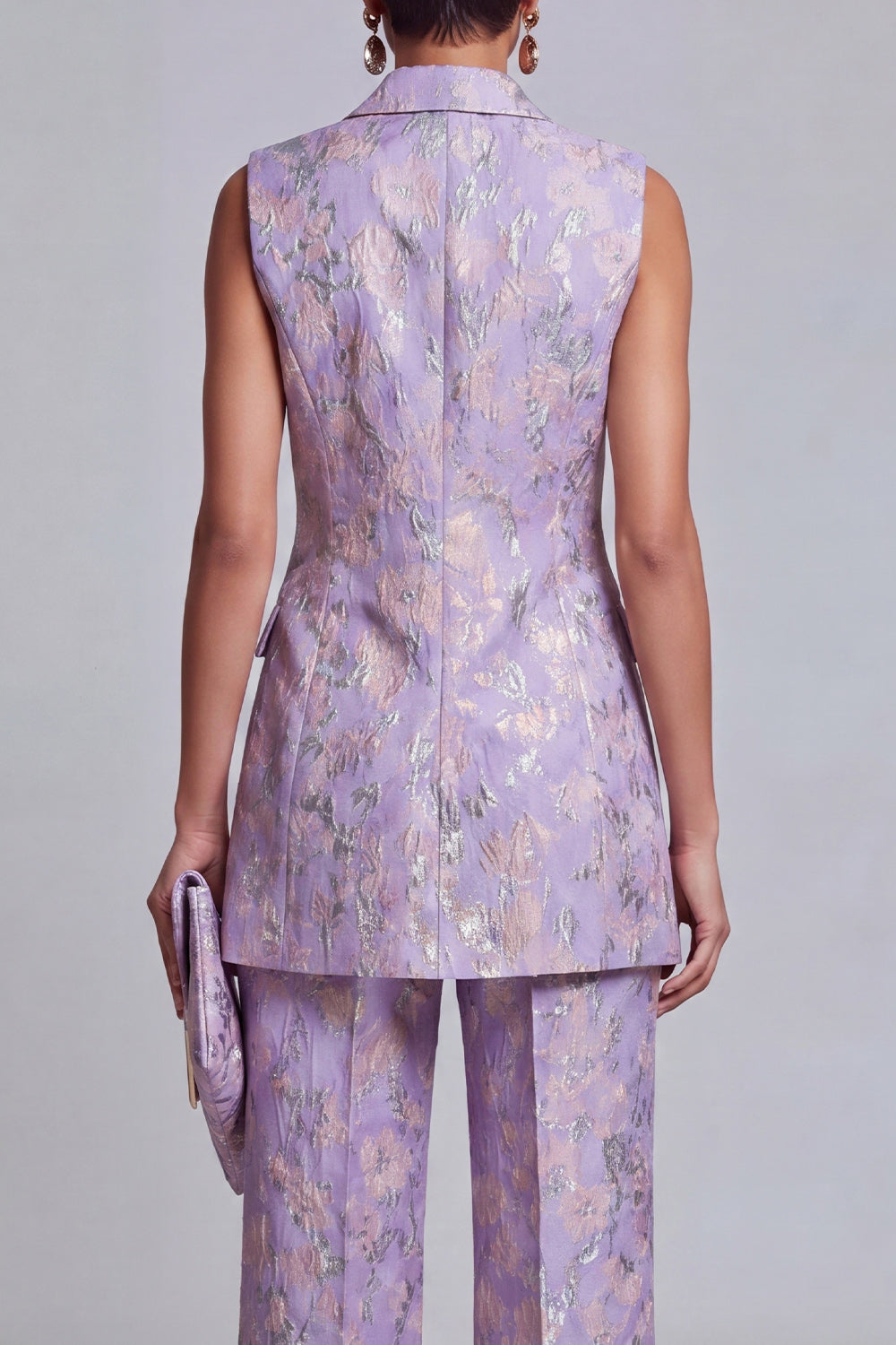 2 Piece Dusty Blue Floral Double Breasted Peak Lapel Women Suits