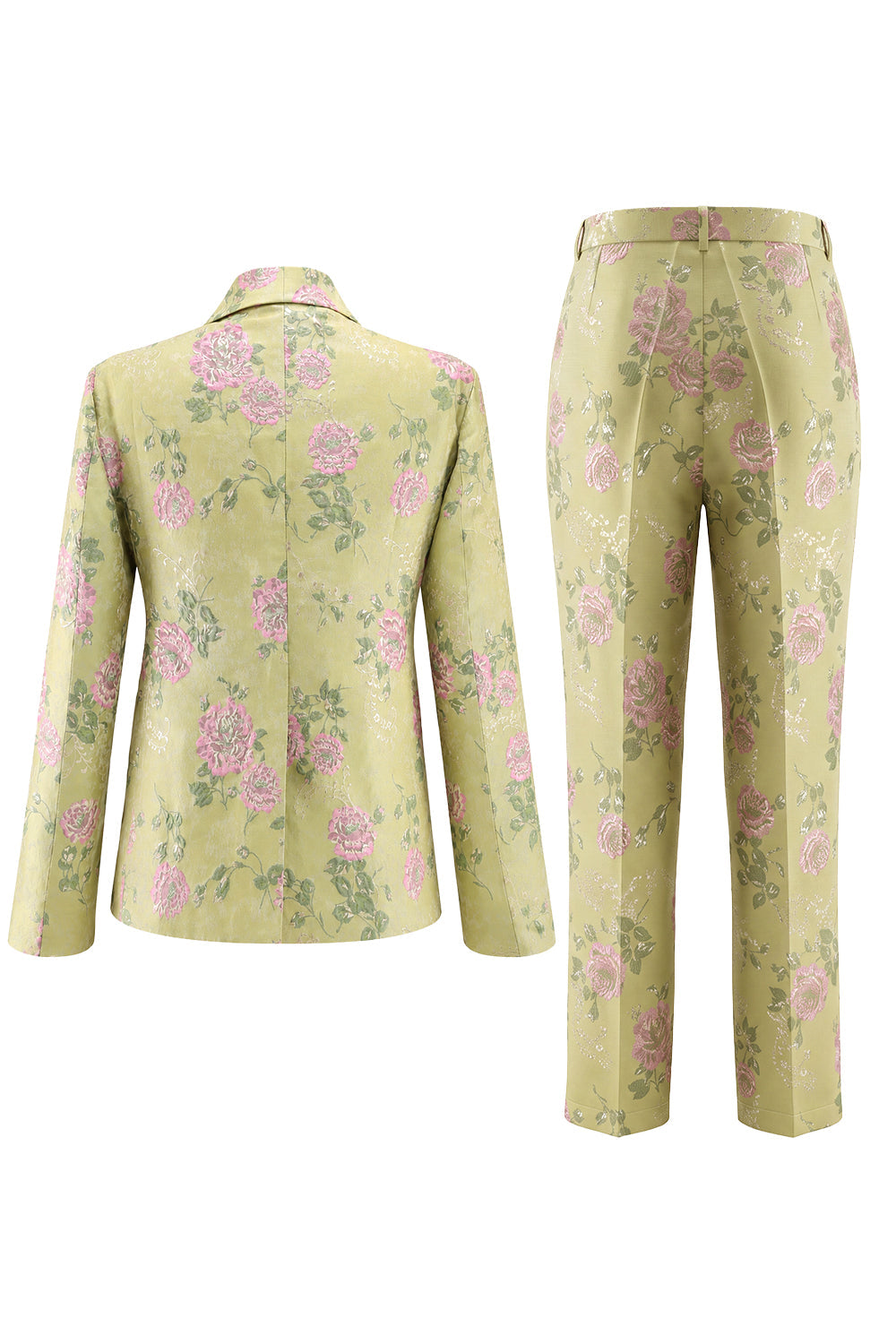 2 Piece Sage Green Shawl Lapel Floral Prom Suits