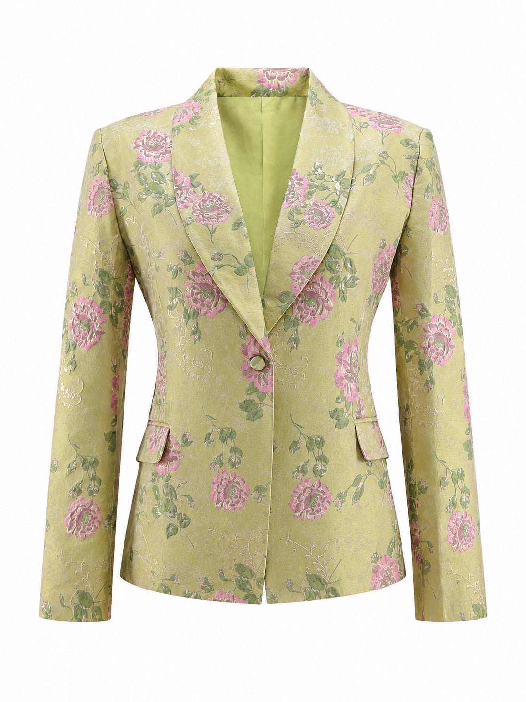 2 Piece Sage Green Shawl Lapel Floral Prom Suits