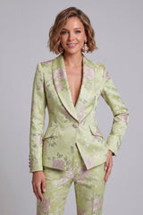 2 Piece Sage Green Shawl Lapel Floral Women's Suits
