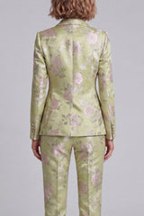 2 Piece Sage Green Shawl Lapel Floral Women's Suits