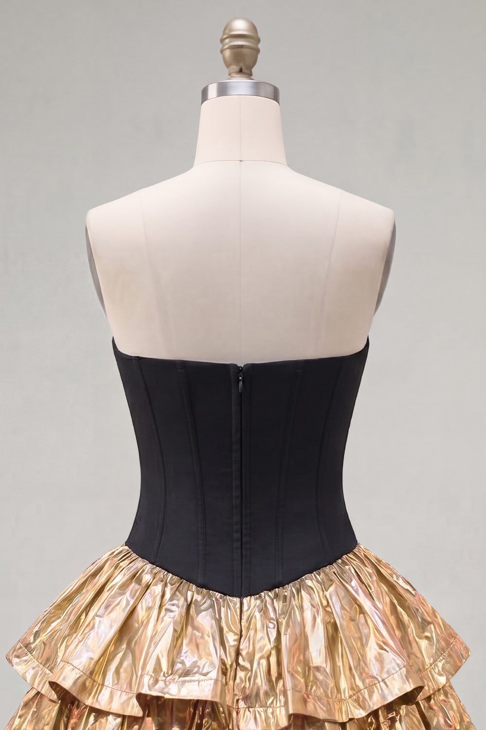 A-Line Black Golden Tiered Sweetheart Corset 80s Homecoming Dress with Bow