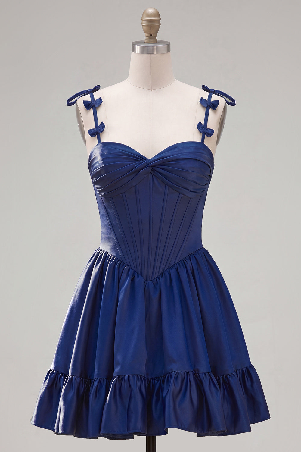 A-Line Navy Corset Spaghetti Straps Homecoming Dress with Ruffles