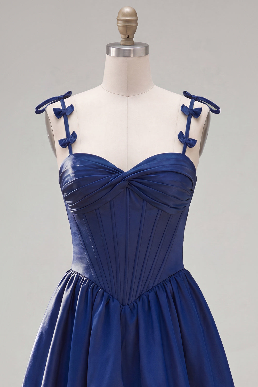 A-Line Navy Corset Spaghetti Straps Homecoming Dress with Ruffles