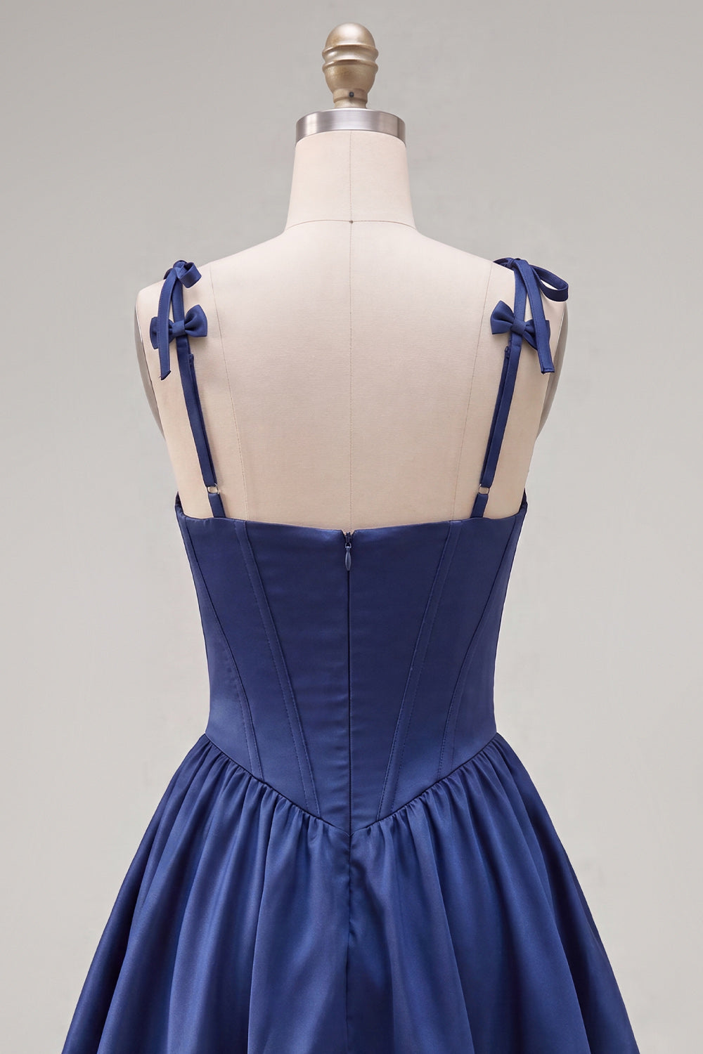 A-Line Navy Corset Spaghetti Straps Homecoming Dress with Ruffles
