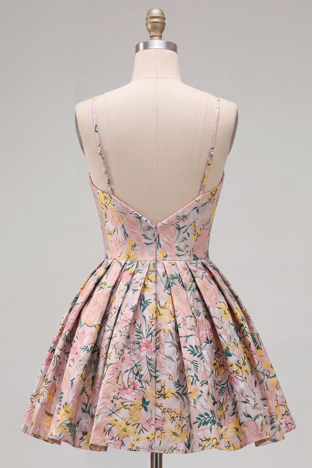 A-Line Grey Floral Spaghetti Straps Backless Short Homecoming Dress