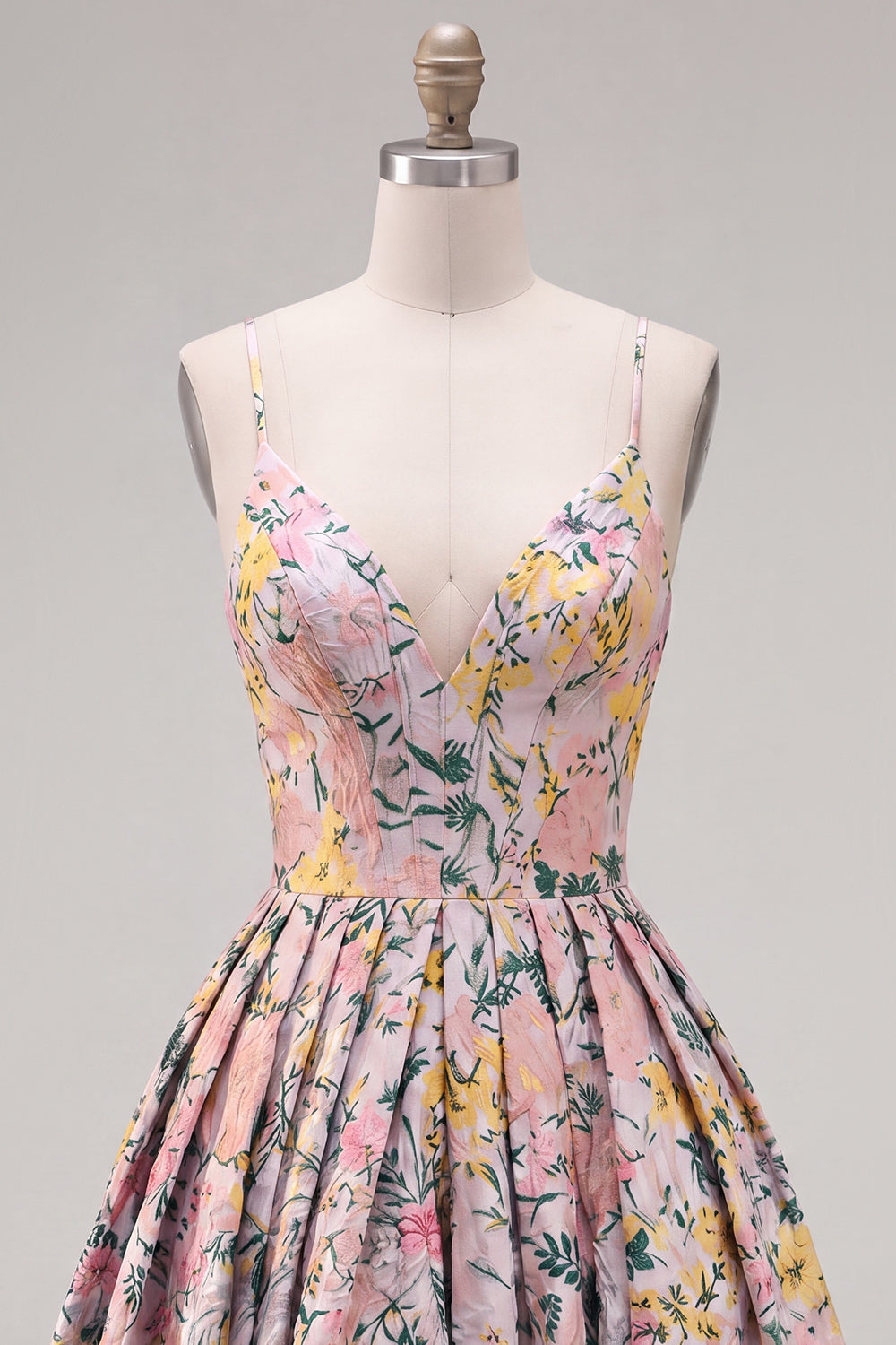 A-Line Grey Floral Spaghetti Straps Backless Short Homecoming Dress