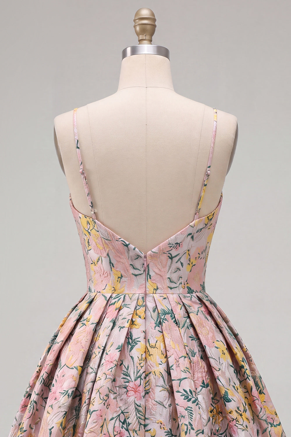 A-Line Grey Floral Spaghetti Straps Backless Short Homecoming Dress
