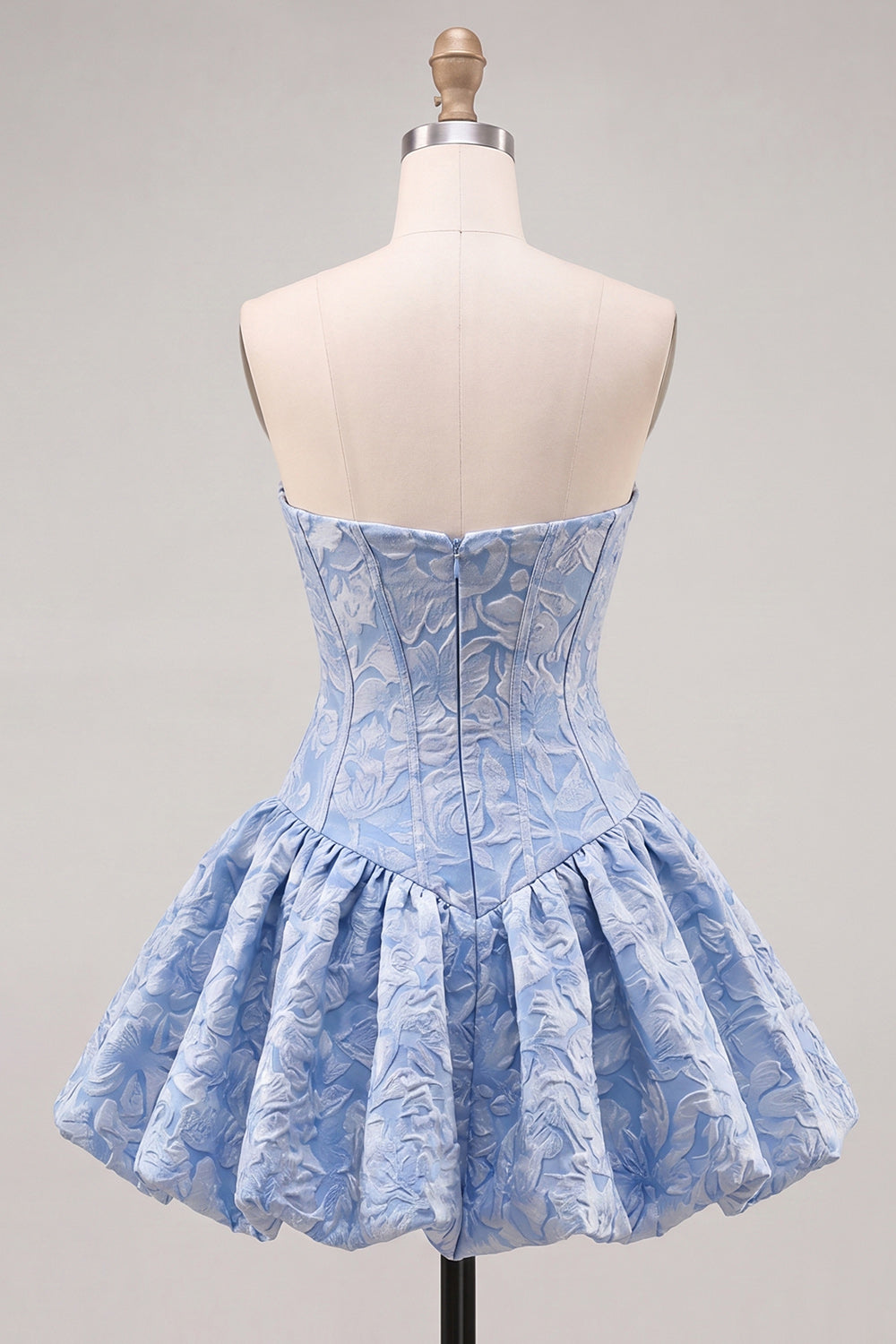 A-Line Blue Jacquard Floral Corset Strapless Homecoming Dress