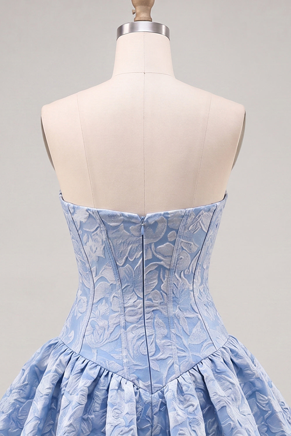 A-Line Blue Jacquard Floral Corset Strapless Homecoming Dress
