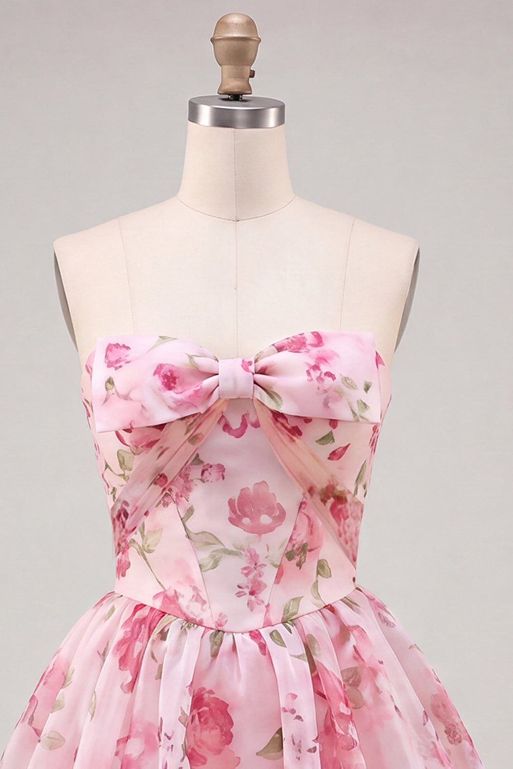 A-Line Pink Sweetheart Floral Chiffon Homecoming Dress with Lace Up Back