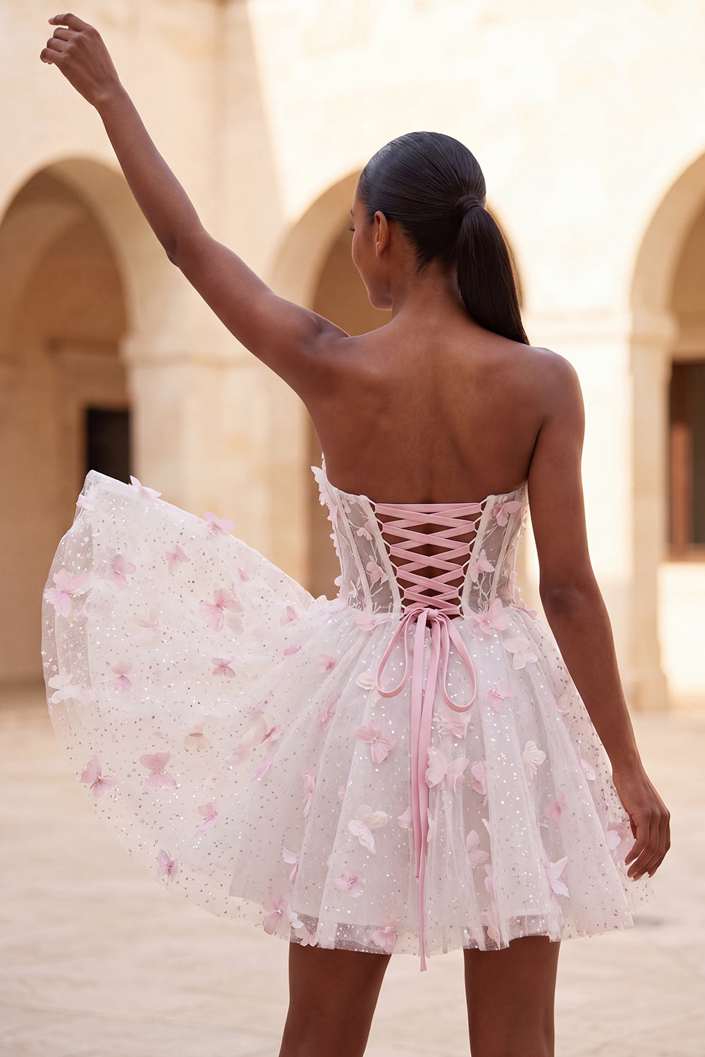 A-Line Lilac Sweetheart Sheer Corset Appliqued Homecoming Dress with Lace Up Back