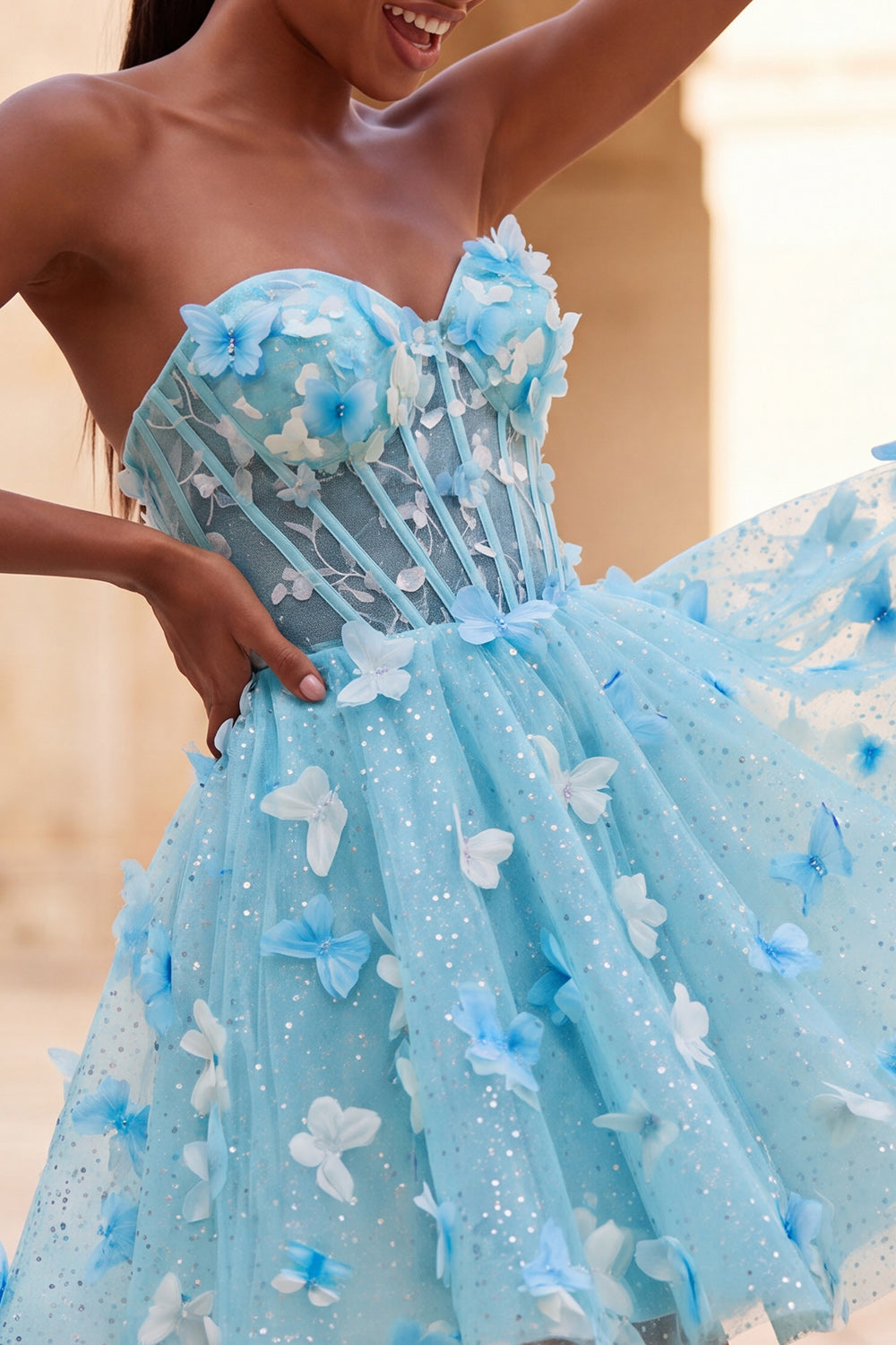 A-Line Lilac Sweetheart Sheer Corset Appliqued Homecoming Dress with Lace Up Back
