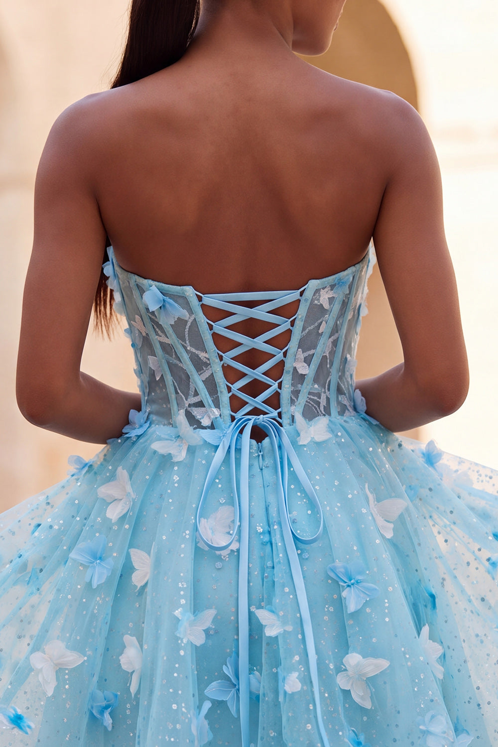 A-Line Lilac Sweetheart Sheer Corset Appliqued Homecoming Dress with Lace Up Back