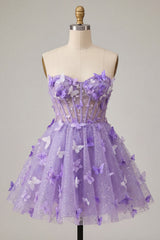 A-Line Lilac Sweetheart Sheer Corset Appliqued Homecoming Dress with Lace Up Back