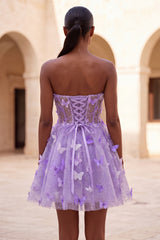 A-Line Lilac Sweetheart Sheer Corset Appliqued Homecoming Dress with Lace Up Back
