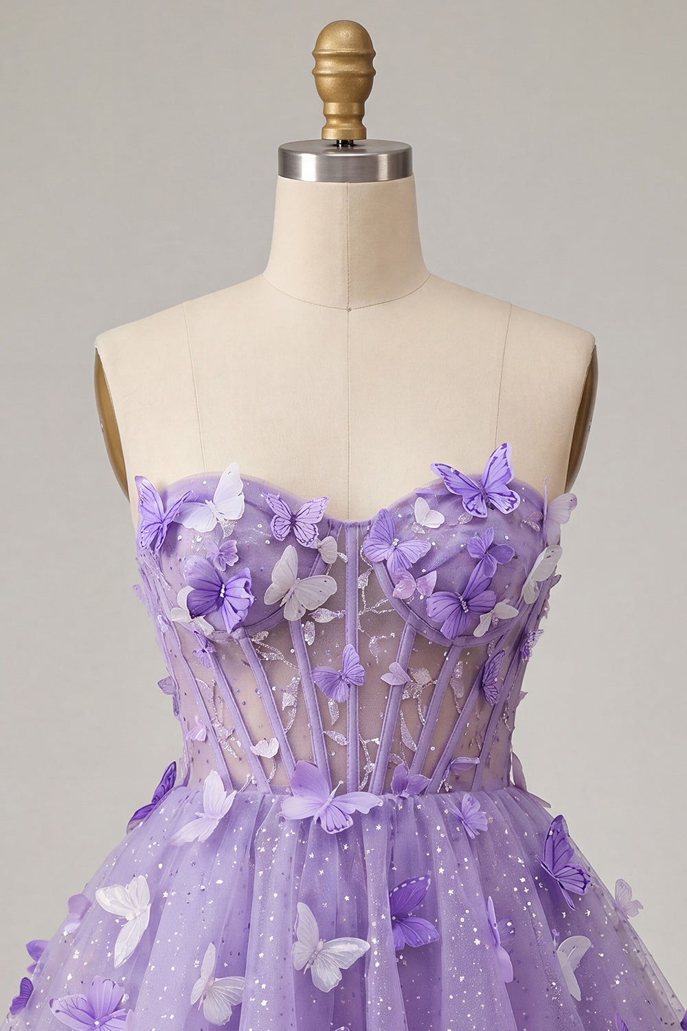 A-Line Lilac Sweetheart Sheer Corset Appliqued Homecoming Dress with Lace Up Back