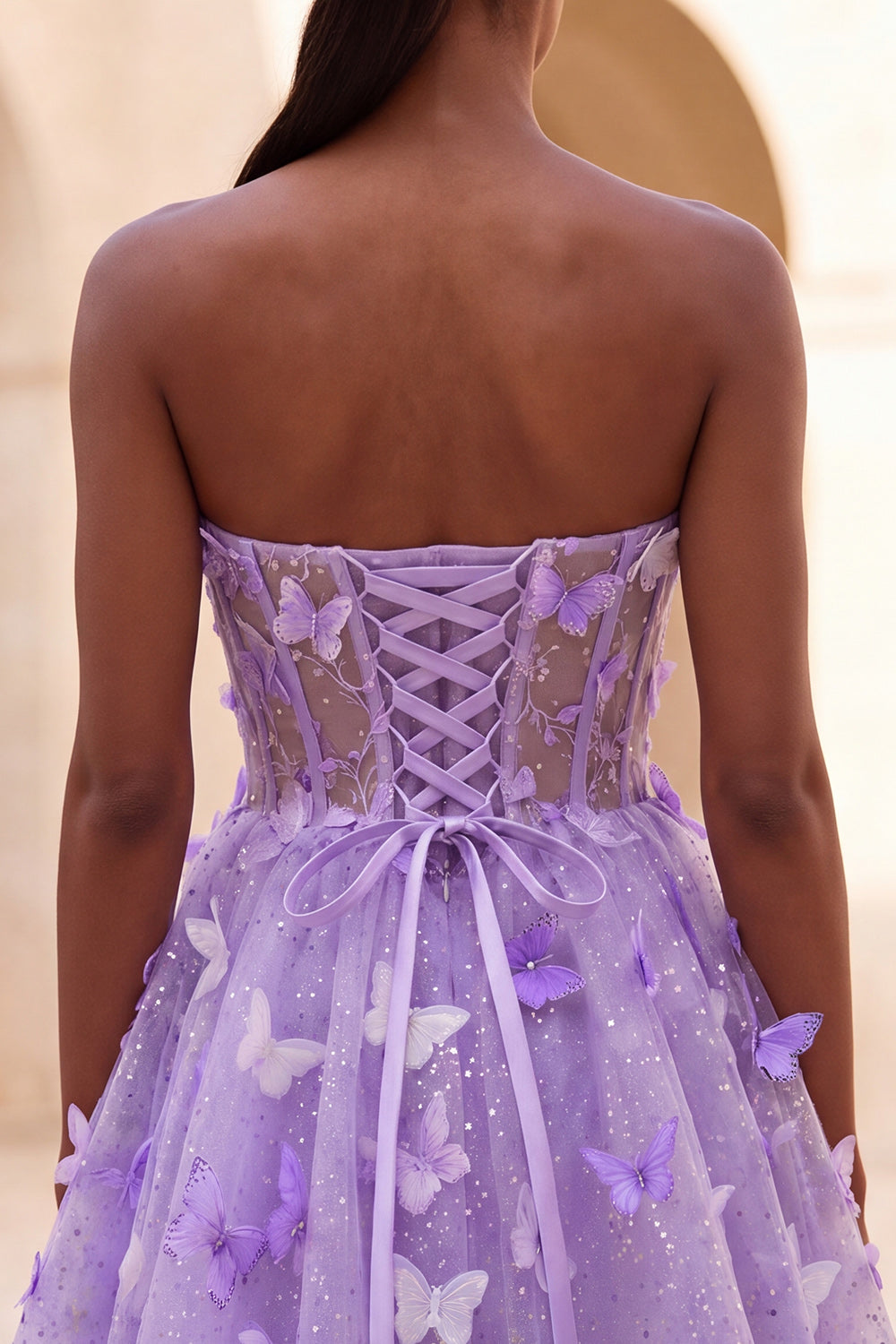 A-Line Lilac Sweetheart Sheer Corset Appliqued Homecoming Dress with Lace Up Back