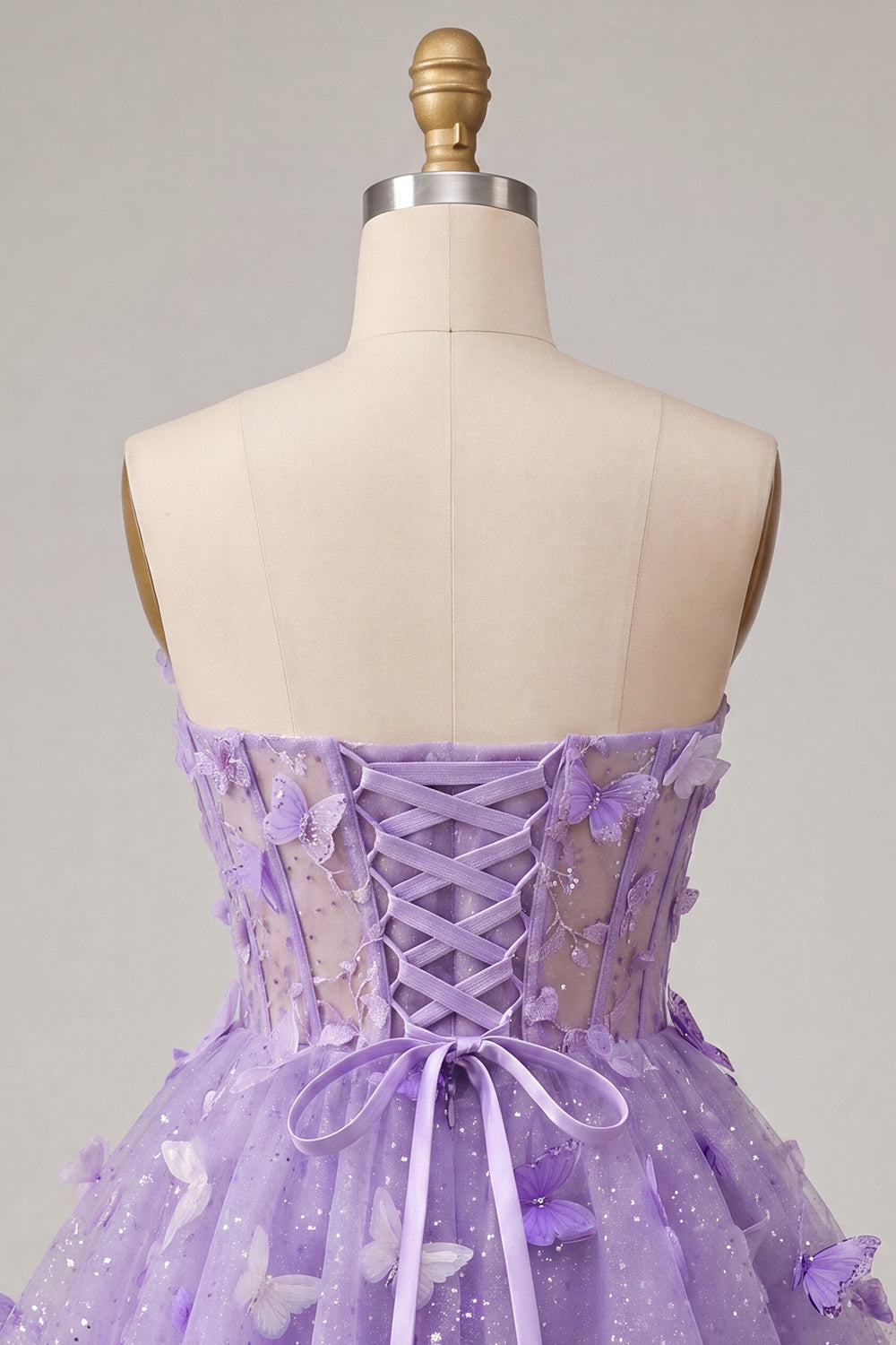 A-Line Lilac Sweetheart Sheer Corset Appliqued Homecoming Dress with Lace Up Back