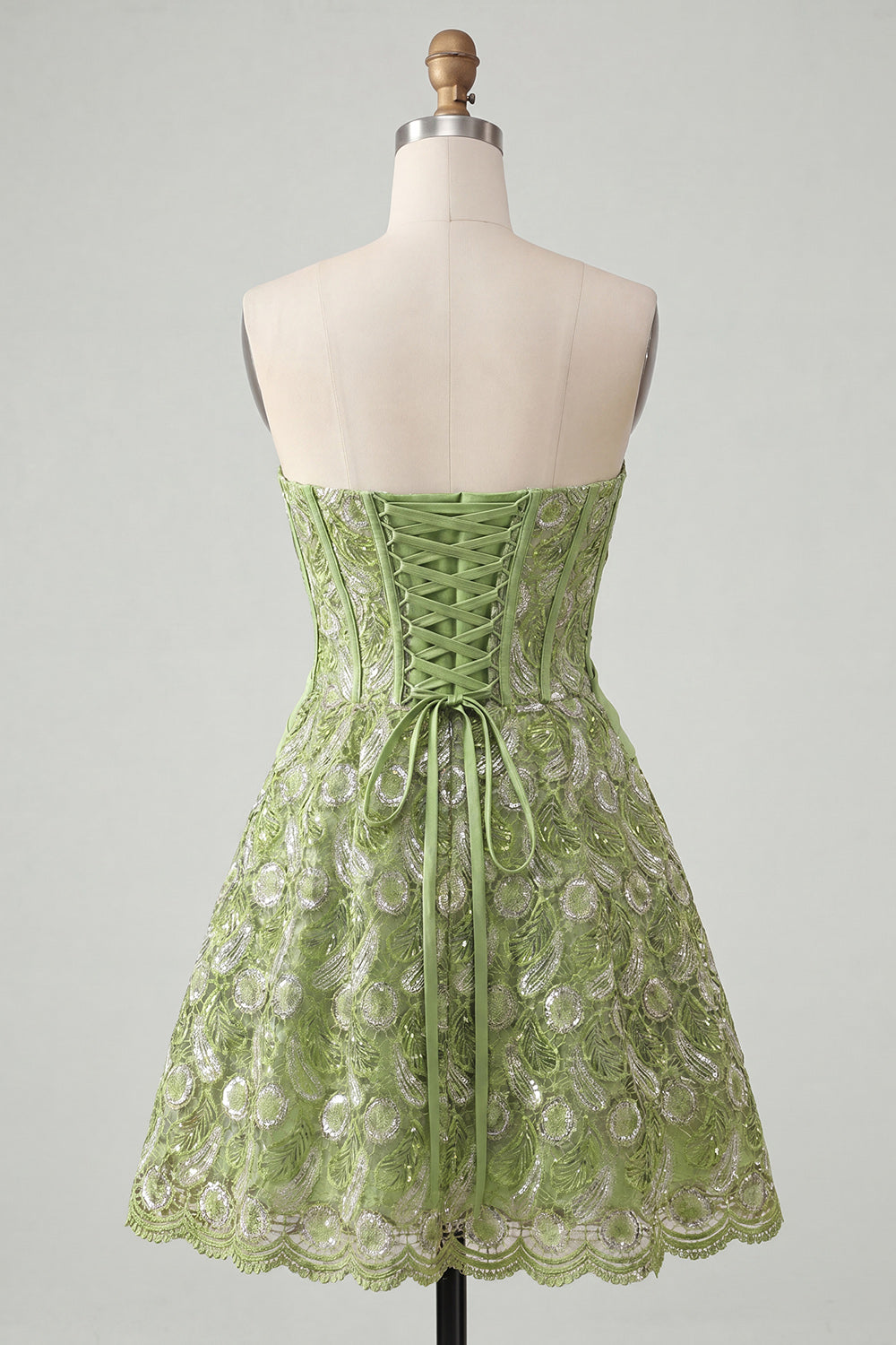 A-Line Green Sweetheart Corset Sequins Homecoming Dress with Lace Up Back