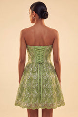 A-Line Green Sweetheart Corset Sequins Homecoming Dress with Lace Up Back