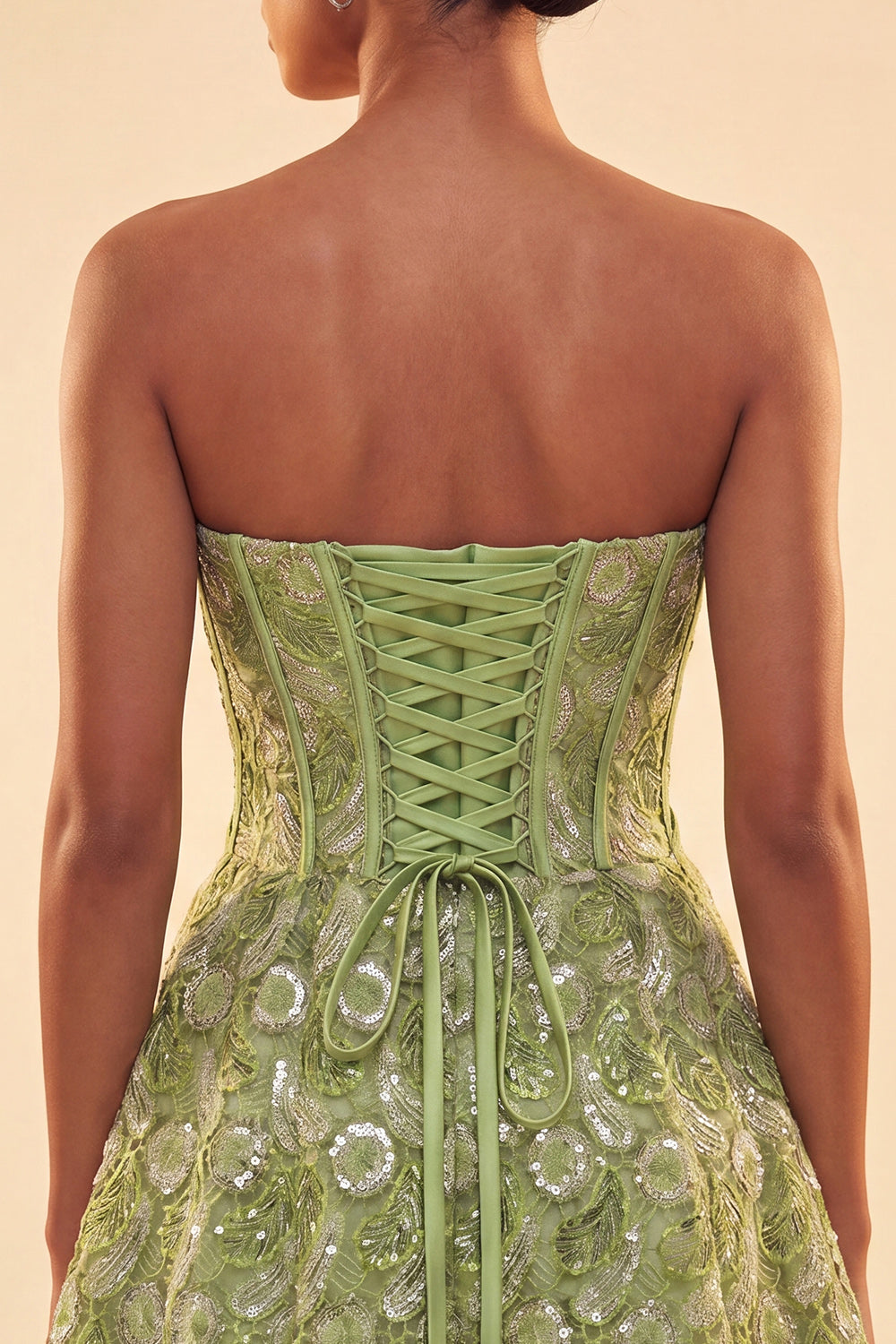 A-Line Green Sweetheart Corset Sequins Homecoming Dress with Lace Up Back