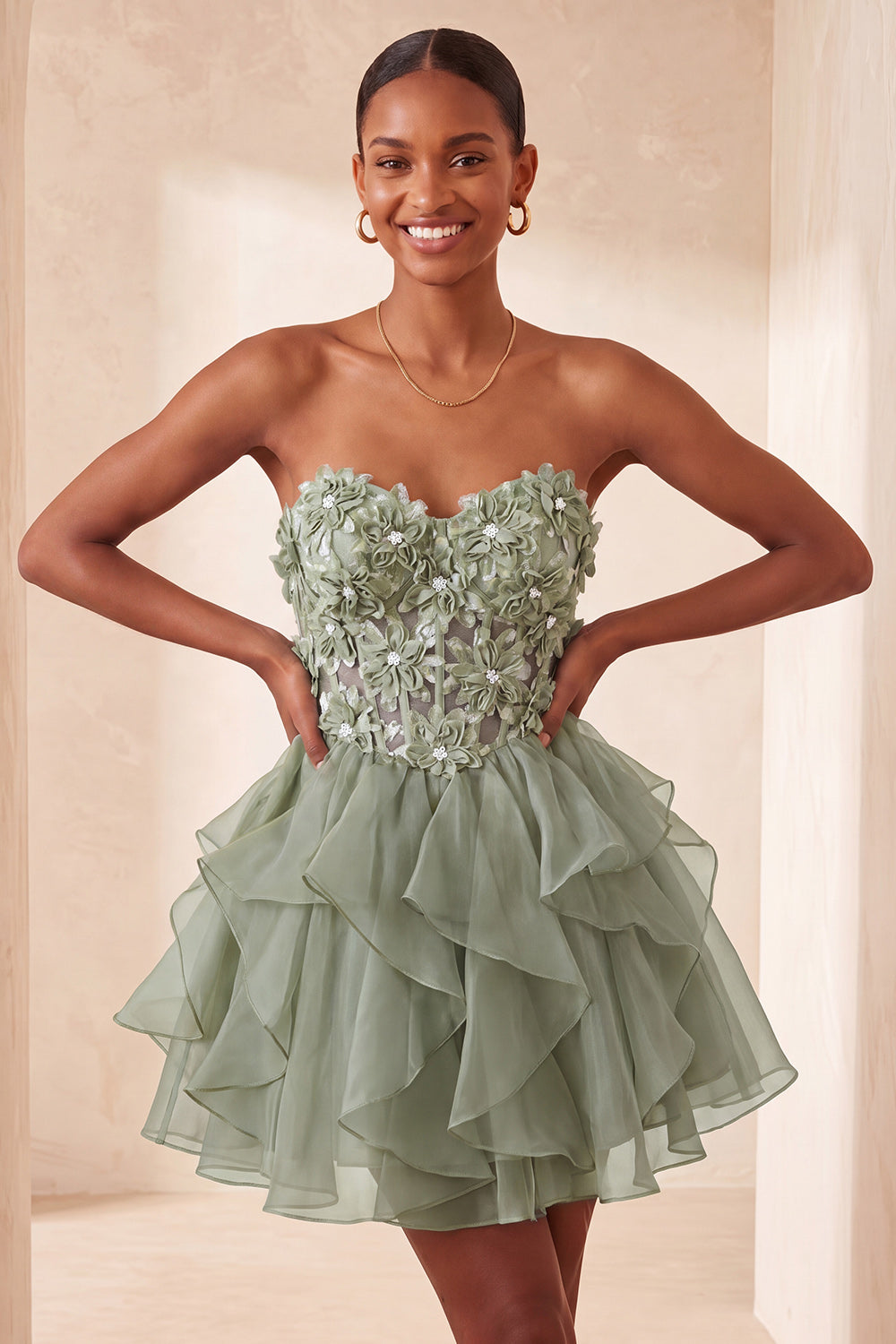 A-Line Sky Blue Sweetheart Sheer Corset Ruffled Lace Up Back Homecoming Dress