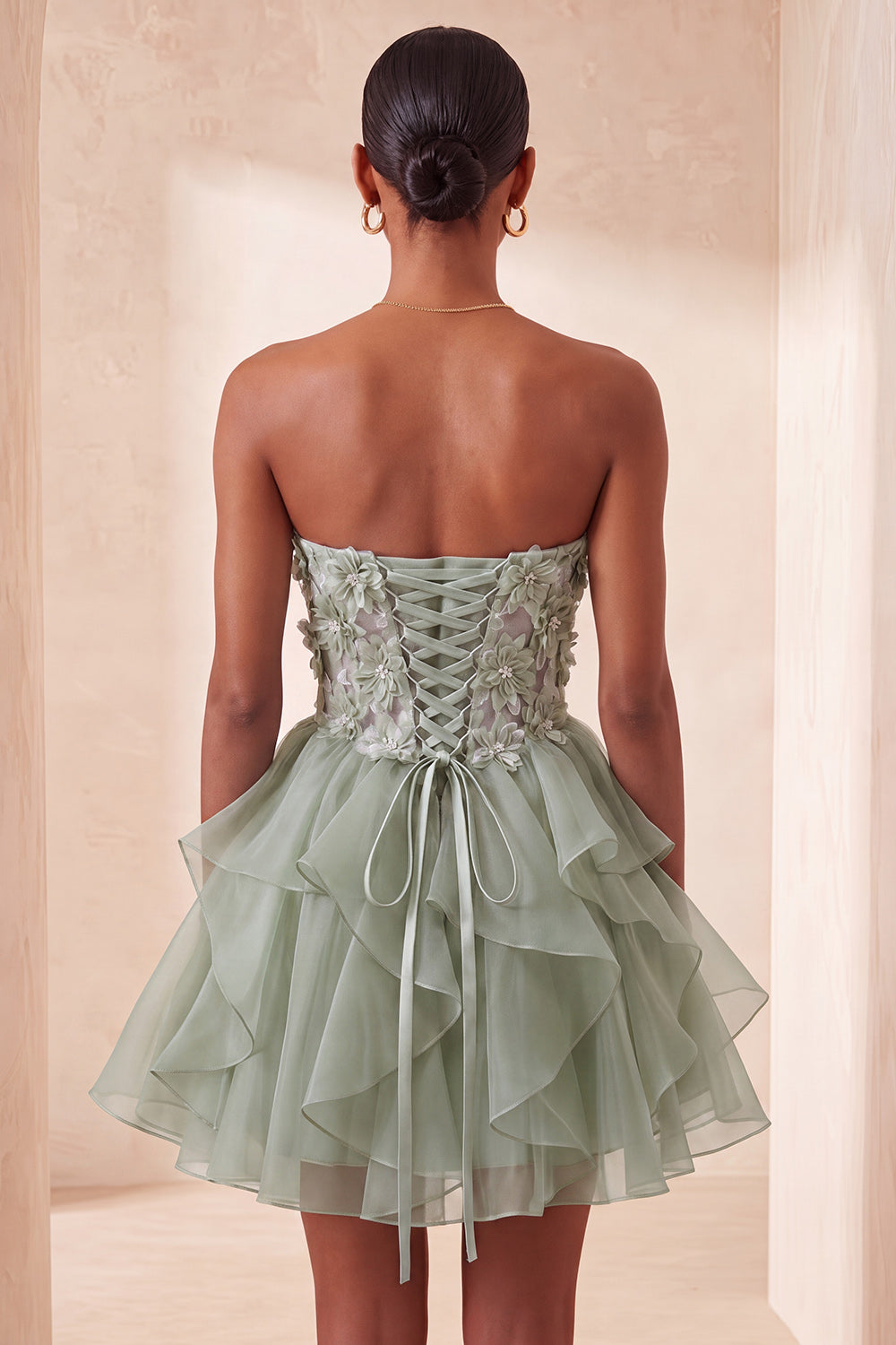 A-Line Sky Blue Sweetheart Sheer Corset Ruffled Lace Up Back Homecoming Dress